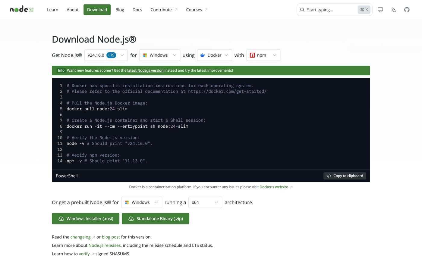Página de download do Node.js mostrando versão LTS