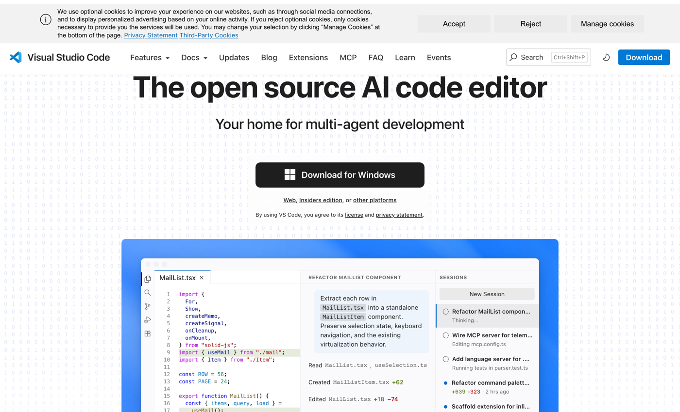 Página de download do Visual Studio Code